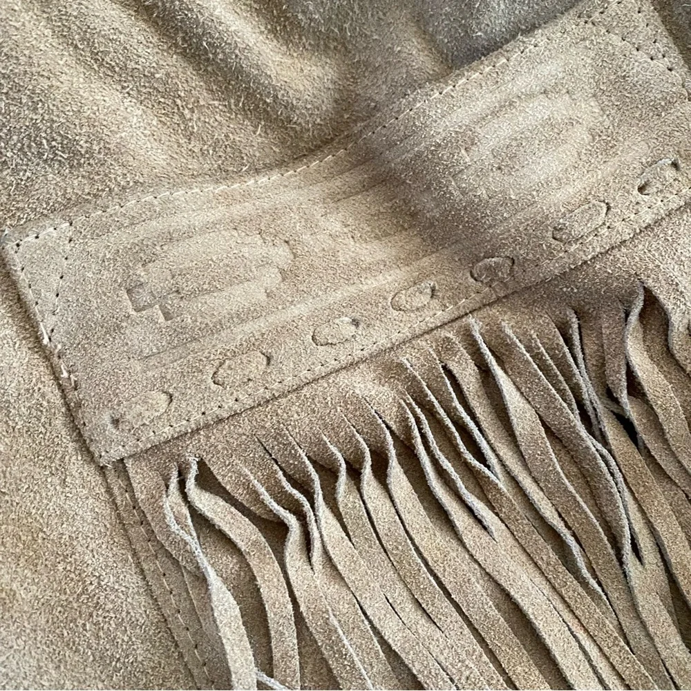 Real Leather Suede Southwestern Western Tassel FringeJacket: Natural Tan - Large - Picture 3 of 8